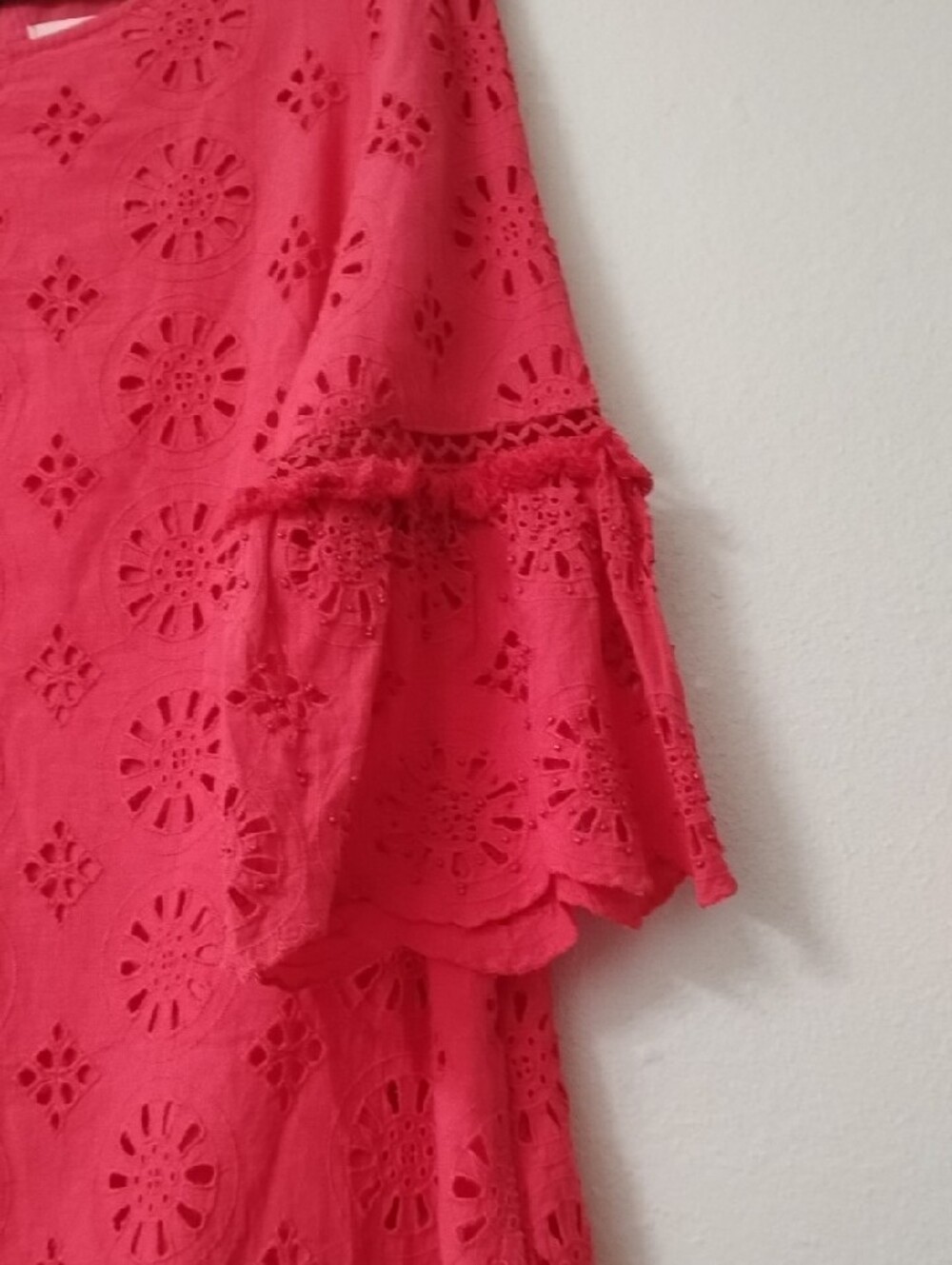 Anthropologie Red Eyelet Ruffle Shift Dress - Picture 8 of 16